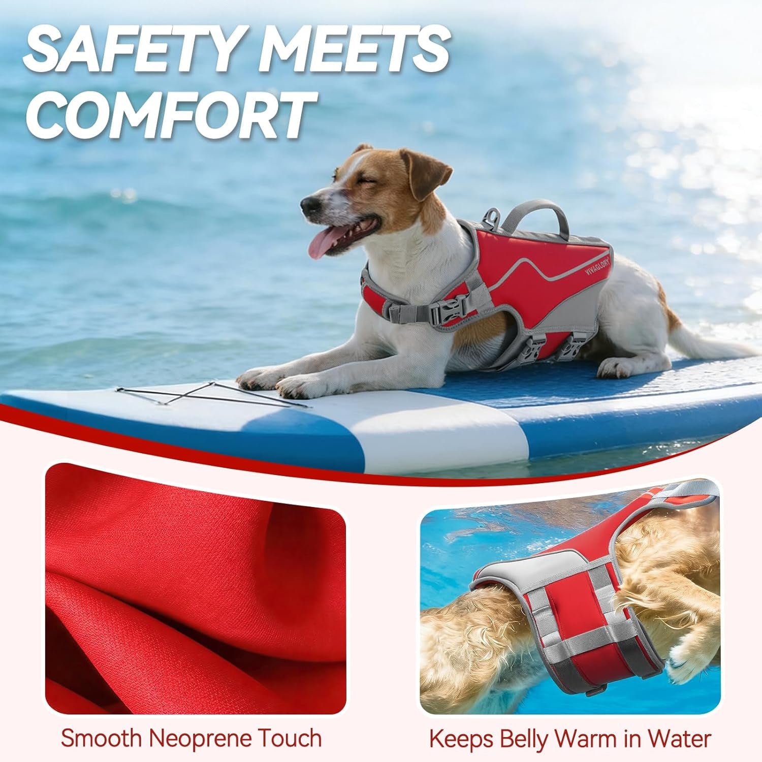 New Neoprene Sports Style Dog Life Jackets, Snug & Safer Dog Life Vest with Superior Buoyancy & Rescue Handle